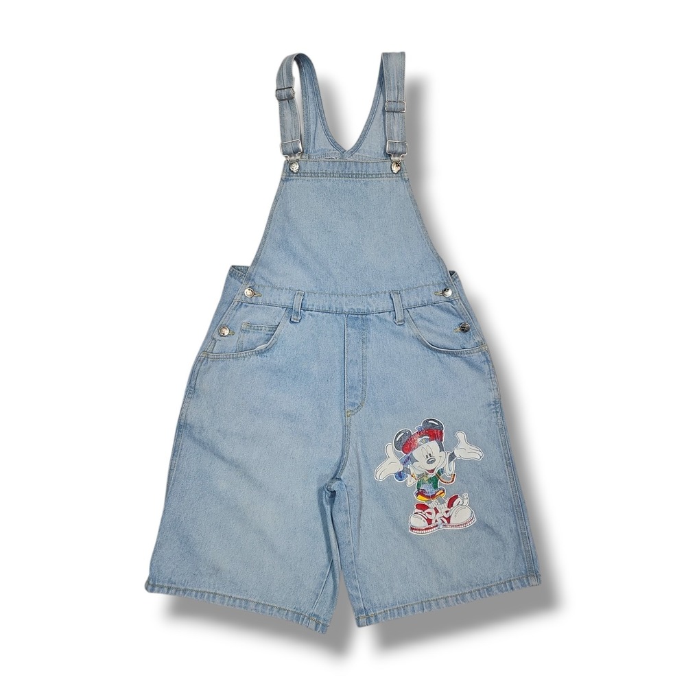 Vintage Disney Mickey Mouse Jerry Leigh Light‎ Blue Overalls Shorts Medium